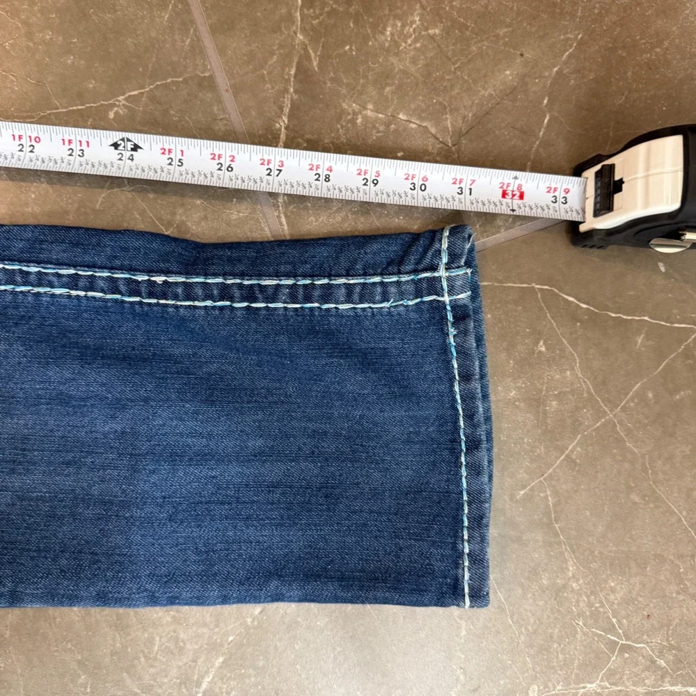 True Religion Joey Super T Jeans Blue Contrast Stitch Low Rise Boot Cut 31 x 31